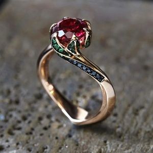 NEXTEARRINGS Unique Rose Gold Round Cut Ruby Engagement Ring for women
